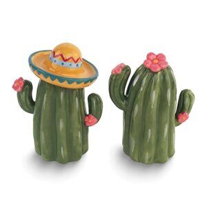 Cactus Ceramic Salt and Pepper shaker Set with sombrero hat retro style